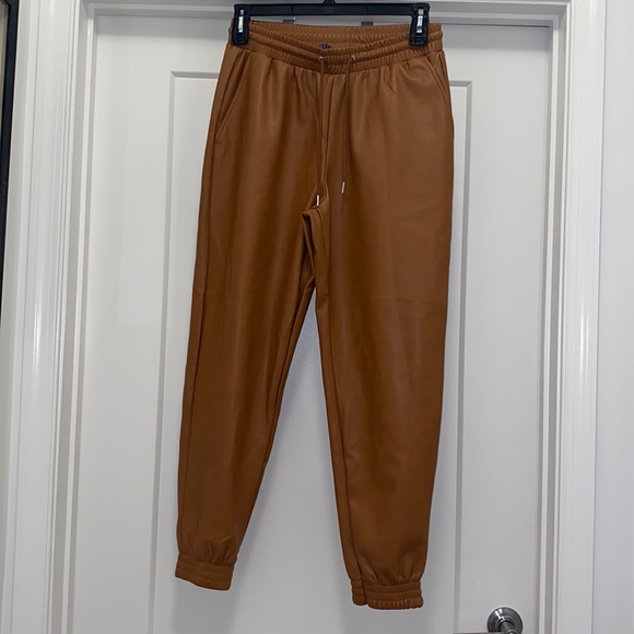 🎉HP🎉 NWT! Cognac Bagatelle Faux-Leather Joggers - Picture 2 of 5